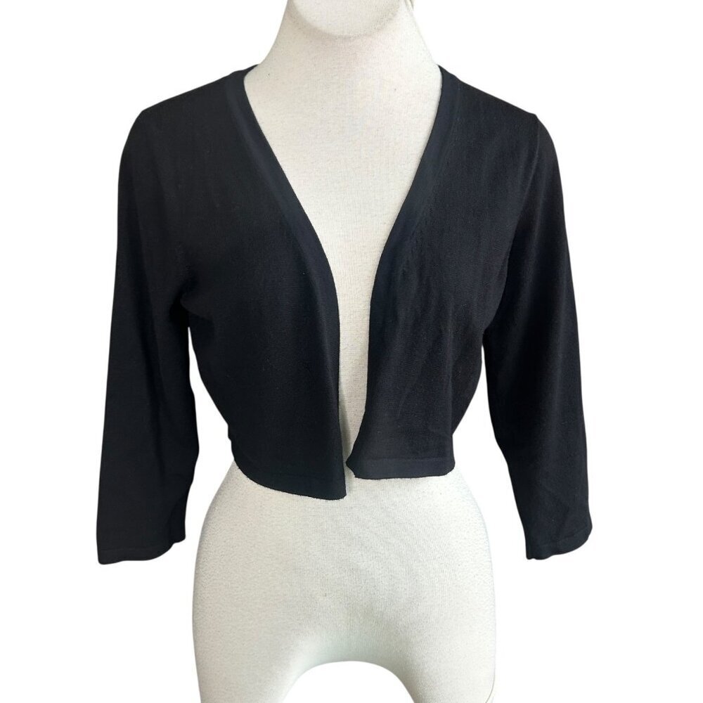 Chetta B Cardigan Sweater Black Cropped Open Drape Size Medium